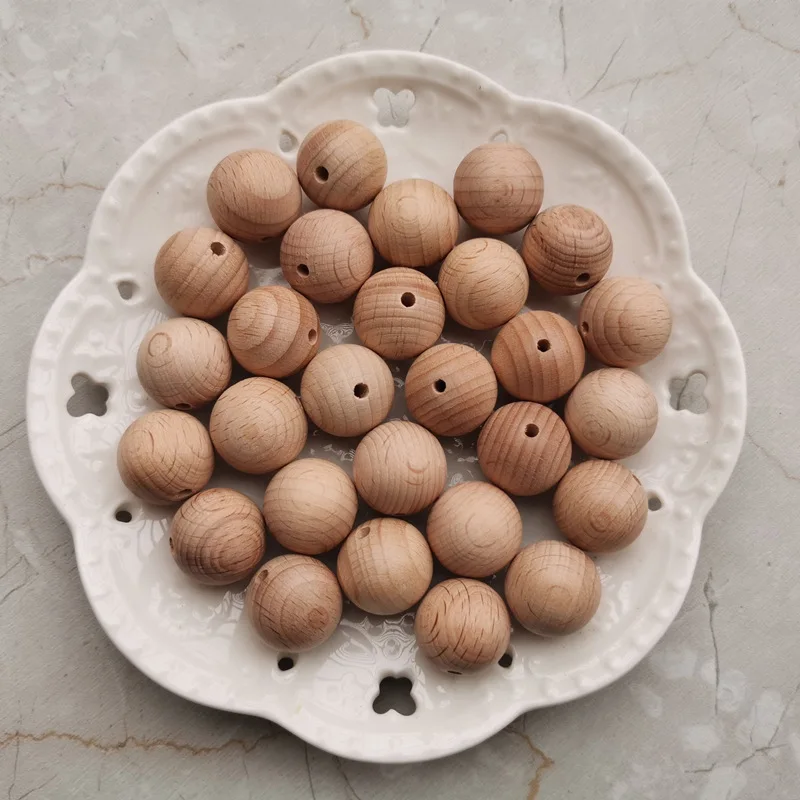 10Pcs/Set 12mm 15mm 20mm 30mm Natural Beech Wood Teether Beads Round DIY Wooden Baby Teething Beads for Pacifier Clips Making