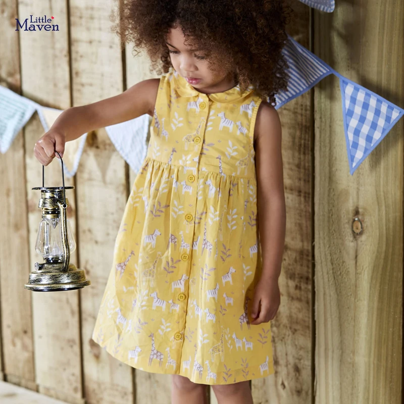 Little maven 2022 New Fashion Baby Girls Summer Dress Cotton Horse Children Casual Clothes Lovely for Kids 2-7 year dresses blue