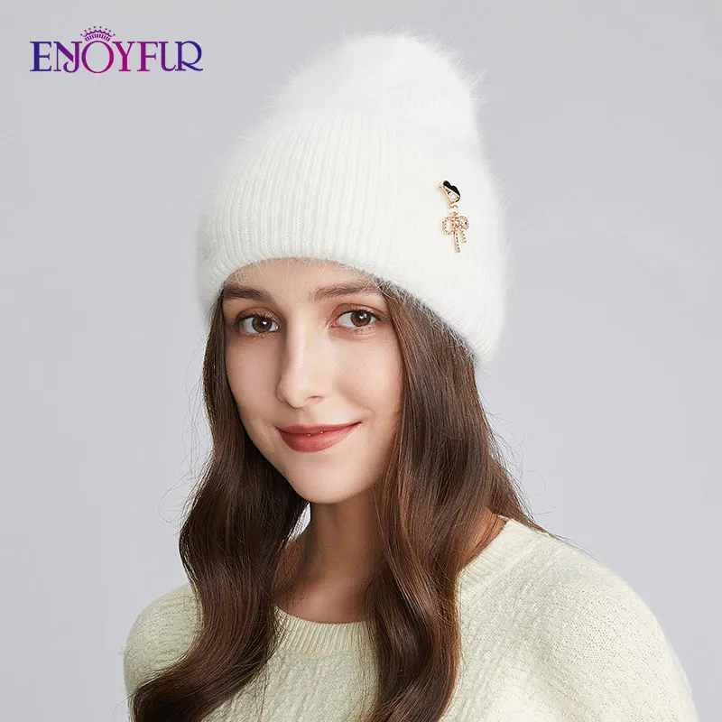 2023 Real Natural Fur Pom Poms for Hats Angora Rabbit Fur Winter Hat for  Women Knit Beanies Designer Hat Female Warm Soft Cap - AliExpress