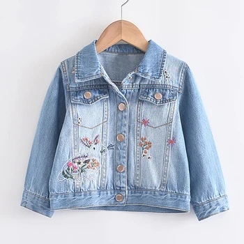 

New Design Autumn Children Casual Costume Little Girl Floral Rabbit Embroidery Outerwear Girls Cartoon Jeans Jackets