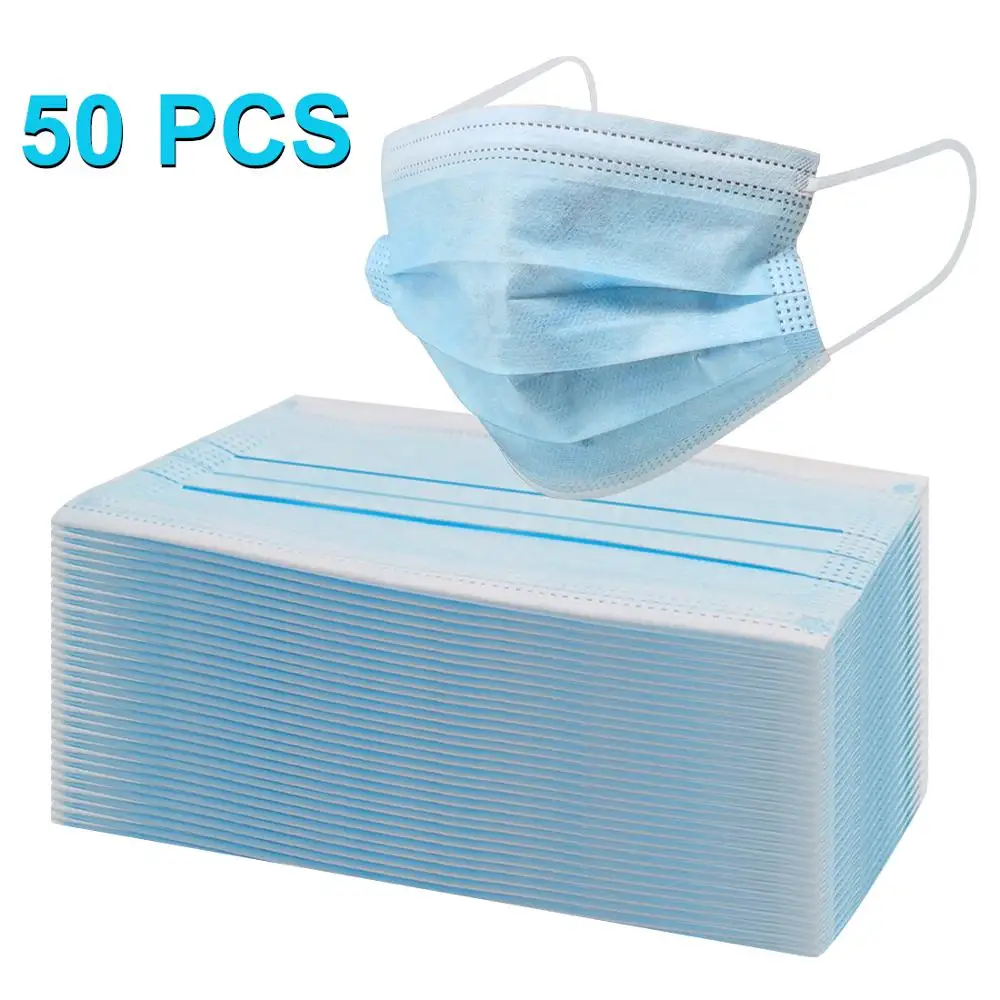 

50 PCS Disposable Three-Layer Protective Breathable Earhook Anti-virus Protective Mask Dustproof Face Mask Anti-pollen Mask FFP2