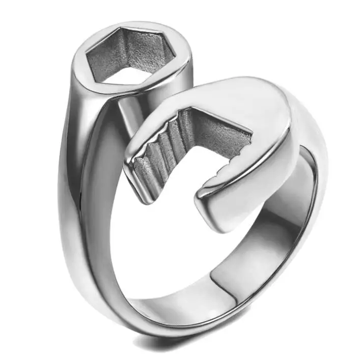 

Adjustable Finger Ring Biker Mechanic Wrench Stereoscopic Trendy Style Heavy Metals Punk Rock Man Stainless Steel Bracele Bangl