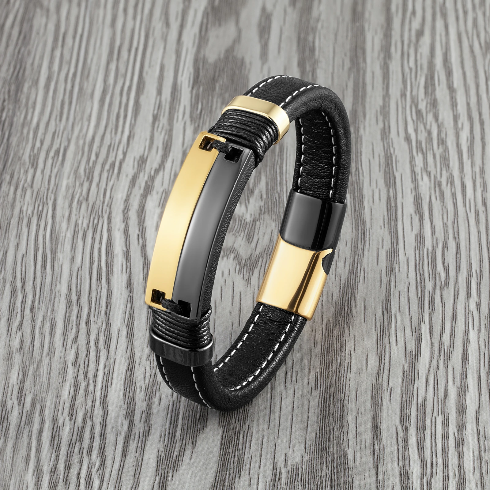 Men's Bracelet Charm bracelet jewelry Stainless Steel Leather Rope Bracelet