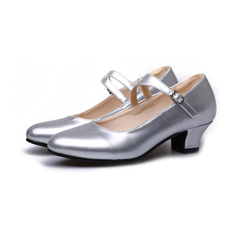 Новая танцевальная обувь; низкий каблук; туфли для латинских танцев; туфли с закрытым носком; размеры 34-42 - Цвет: Серебристый