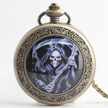 Стимпанк король дизайн кварцевые карманные часы Скелет для мужчин и женщин часы Ожерелье Подвеска Бронзовый брелок часы подарок PB630
