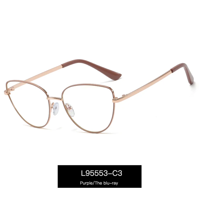 Alloy Eyeglasses Frame for Women Eyewear Full Rim Stylish Cat Eye UV400 Anti-Scratch Dust Proof Anti Radiation Coating Spectacle C3