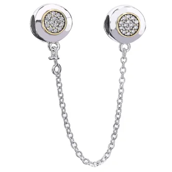 

Original Two-tone Signature With Crystal Safety Chain Beads Fit 925 Sterling Silver Bead Charm Bracelet Diy Jewelry