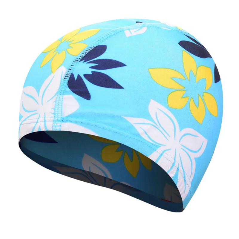 Sfit Men & Women Free Size Elastic Waterproof PU Swim Cap Fabric Protect Ears Long Hair Sports Swim Pool Hat Diving Swimming Cap
