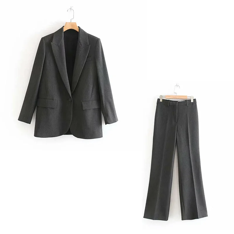 pants suit Офисный официальный для женщин, комплект из двух предметов комплект Для женщин Винтаж на одной пуговице Блейзер Куртка Eleastic наивысшего качества с эластичной резинкой на талии, штаны traje de mujer - Цвет: pants suit