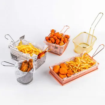 

Stainless Steel French Fries Basket Portable Strainer Fryer Kitchen Cooking Chef Basket Colander Potato Chips Storage Basket