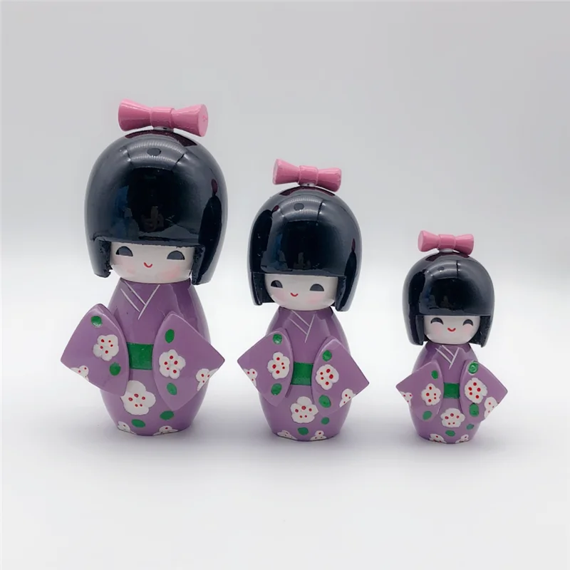 1 комплект милый ручной работы японский Kokeshi девушки сливы узор деревянные куклы горячий подарок - Цвет: style1-purple