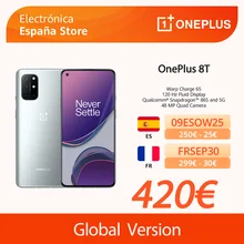 OnePlus 8T Smartphone Snapdragon 865 5G 6.55'' 120Hz Fluid Display 48MP Quad Camera Warp Charge 65W NFC Google