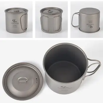 

Outdoor Titanium Cup Boil Pot Mug Pots Tableware Hiking Camping Cooking Cup Picnic Water Cup Mug Coffee Tea With Lid 450/600ml 4