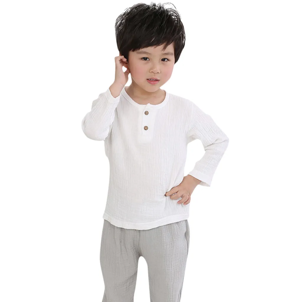 

Toddler Kids Boy Blouse 1-6 Years 2019 Solid Button Cotton Baby Boy Girl Shirt Tops Tee Linen baby clothes Children Clothes