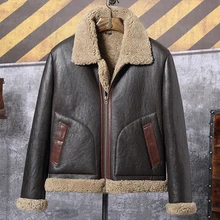 Дубленка мужская черная B3 Курточка бомбер Короткая кожаная куртка новые мужские зимние пальто Меховая куртка