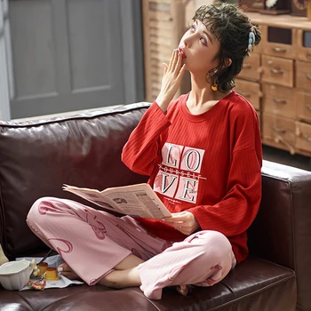 

Pajamas Women Cartoon Loose Sleepwear Homewear Female Cute Home Suit Girl Pyjamas Set Night Suit Pajamas Suit