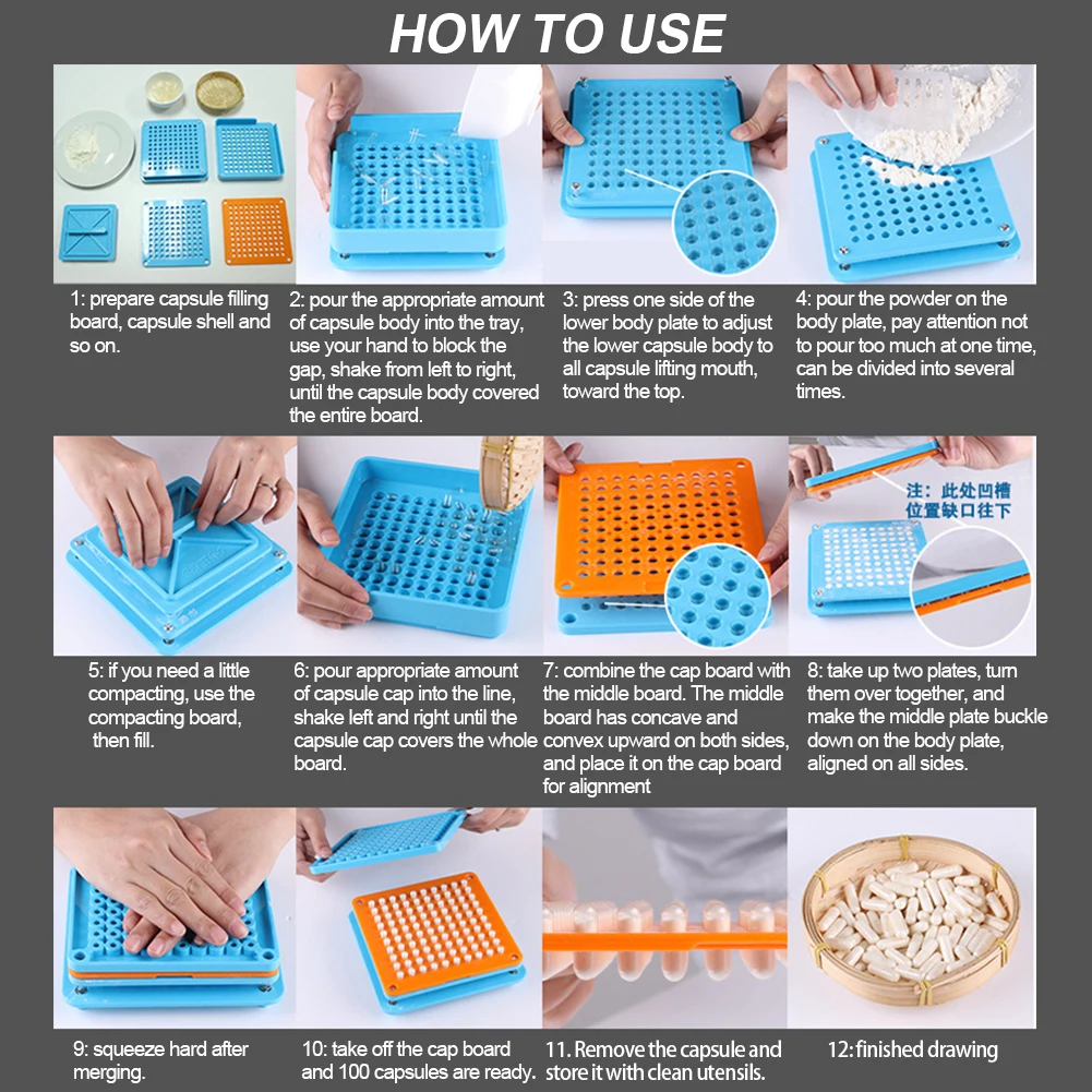 100 Holes Powder Pharmaceutical Manual Flate Tool Food Grade ABS DIY Board Dispensers Encapsulator Capsule Filling Machine Fast