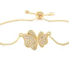 Браслет-цепочка из серебра и золота, браслет-цепочка с фианитами и розовым кубическим цирконием, Браслет-макраме, браслеты uj435, Женские Подвески-бабочки
