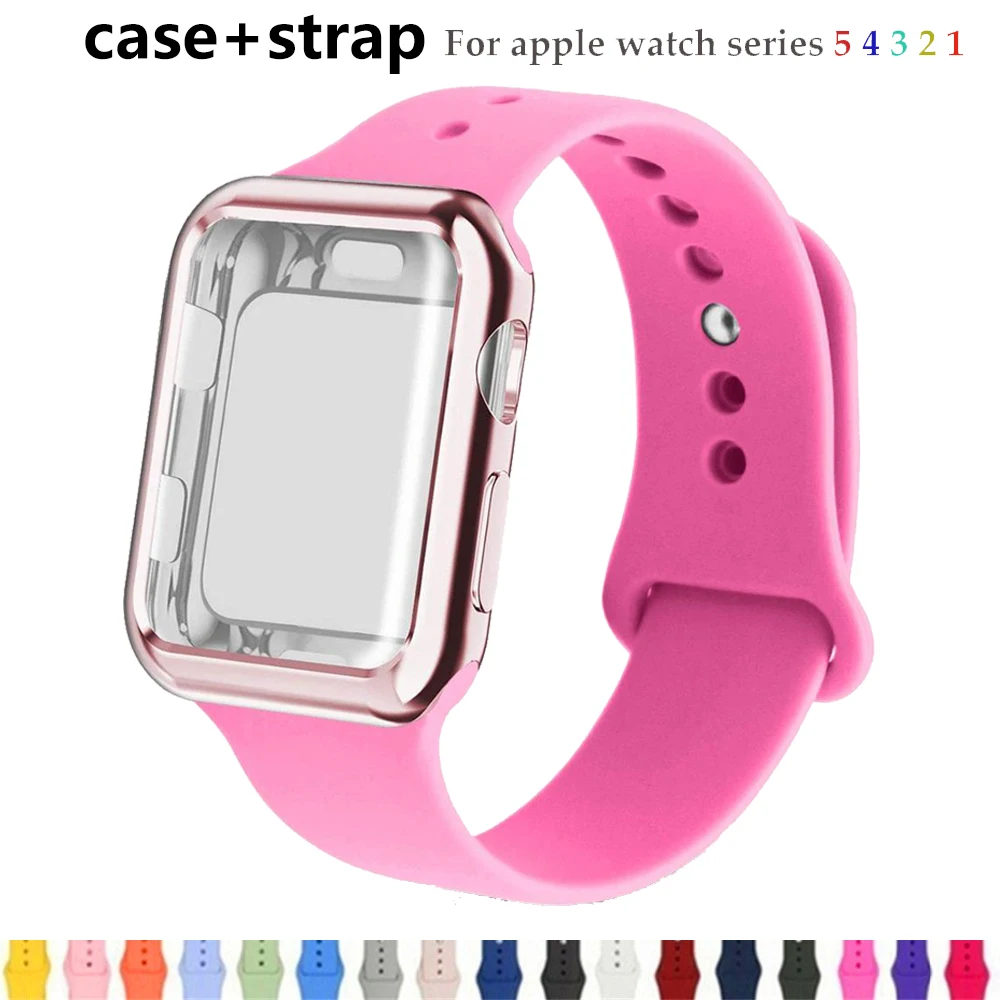 Чехол+ ремешок для часов apple watch 5 4 band 44 мм 40 мм apple watch 3 iwatch band 42 мм 38 мм силиконовый браслет ремешок для часов 5/4/3/2/1