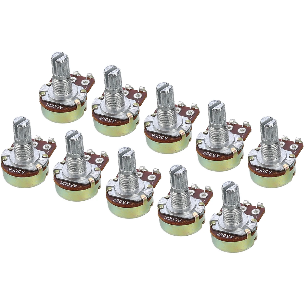 10pcs Guitar Mini Control Pots A500K Short Split Shaft Linear Taper Potentiometers Guitar Tone Potentiometer