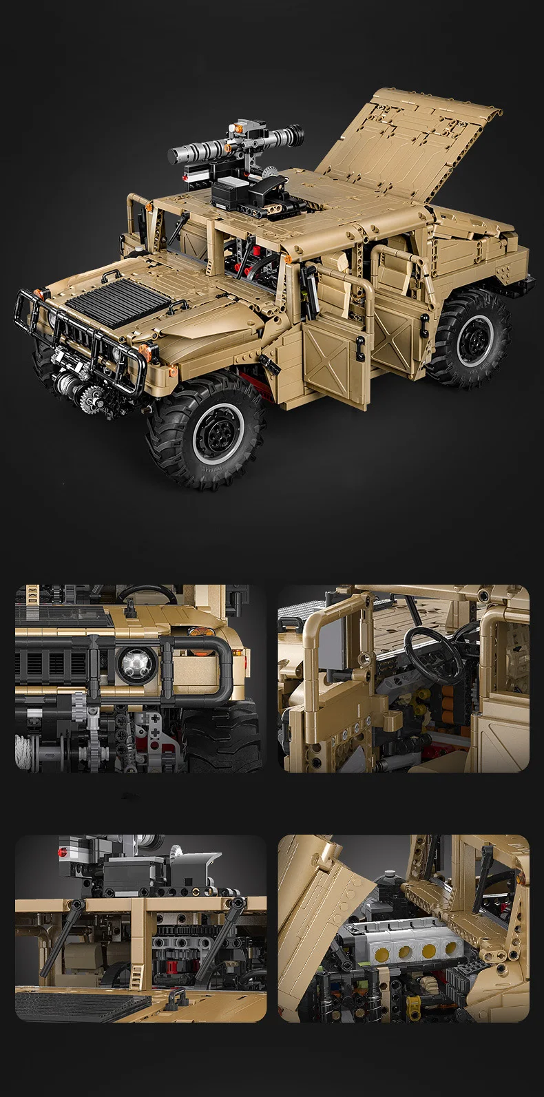 Technisches modernes Militärfahrzeug im Maßstab 1:8, 4 x 4, gepanzertes Humvee ORV-Baustein, Baumodell, Ziegelauto, Spielzeug für Geschenke – Detail 6