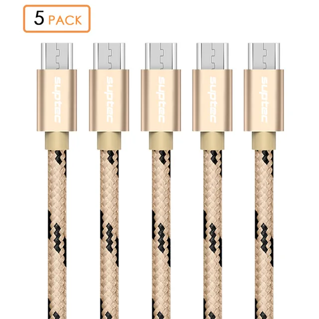 SUPTEC 5 PACK Micro USB Cable Fast Charging Nylon Braide Charger for Samsung Galaxy S7 S6 S5 Xiaomi Redmi Huawei Mobile Phone LG - Цвет: Gold