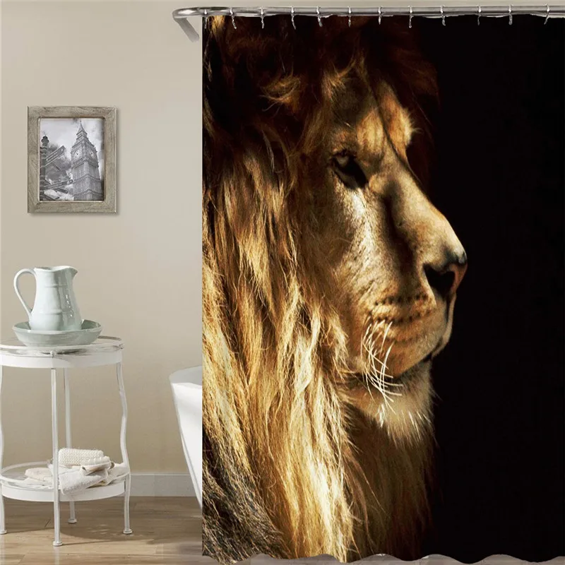 Tiger Lion Shower Curtains Waterproof Animals Bath Home For Bathroom Bathtub Large Wide Bathing Cover Tenda Da Doccia | Дом и сад