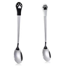 2 Pcs Stainless Steel Cute Claw Coffee Spoons Fruit Fork Dessert Spoon Candy Teaspoon Cat Drink Tableware Kitchen Supplies Large