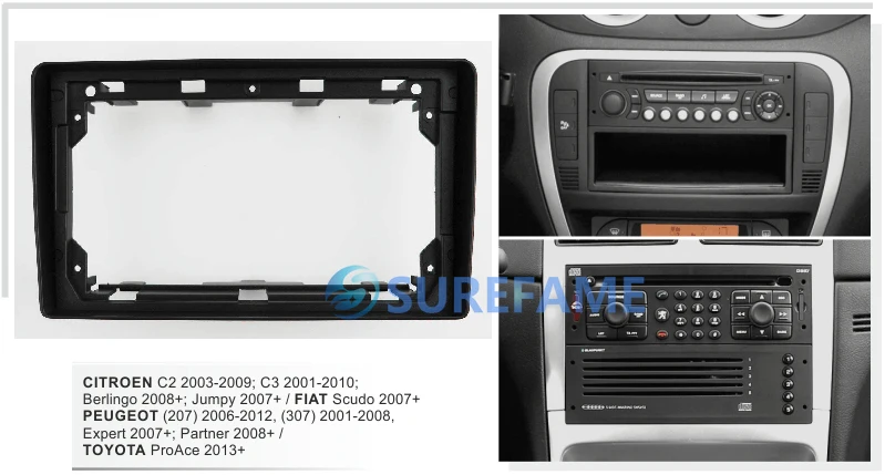 Partner/ Expert Car Radio Installation Kit Double DIN Car Radio for Peugeot 207 / Black 307