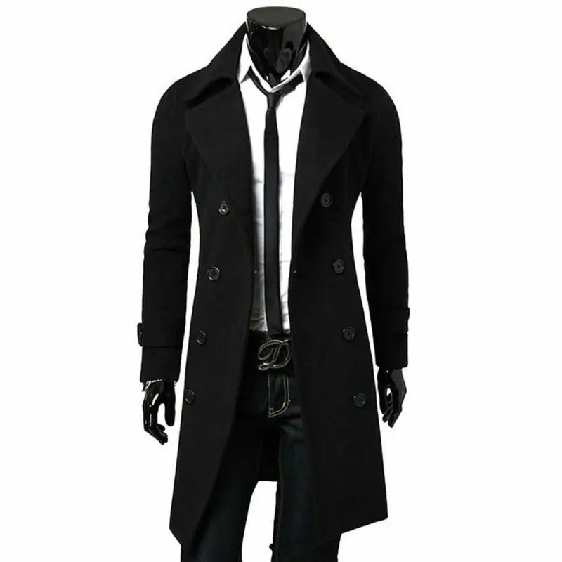 Роскошный мужской плащ с длинными рукавами, теплая утепленная куртка, модные мужские зимние двубортные тонкие шерстяные длинные пальто теплое