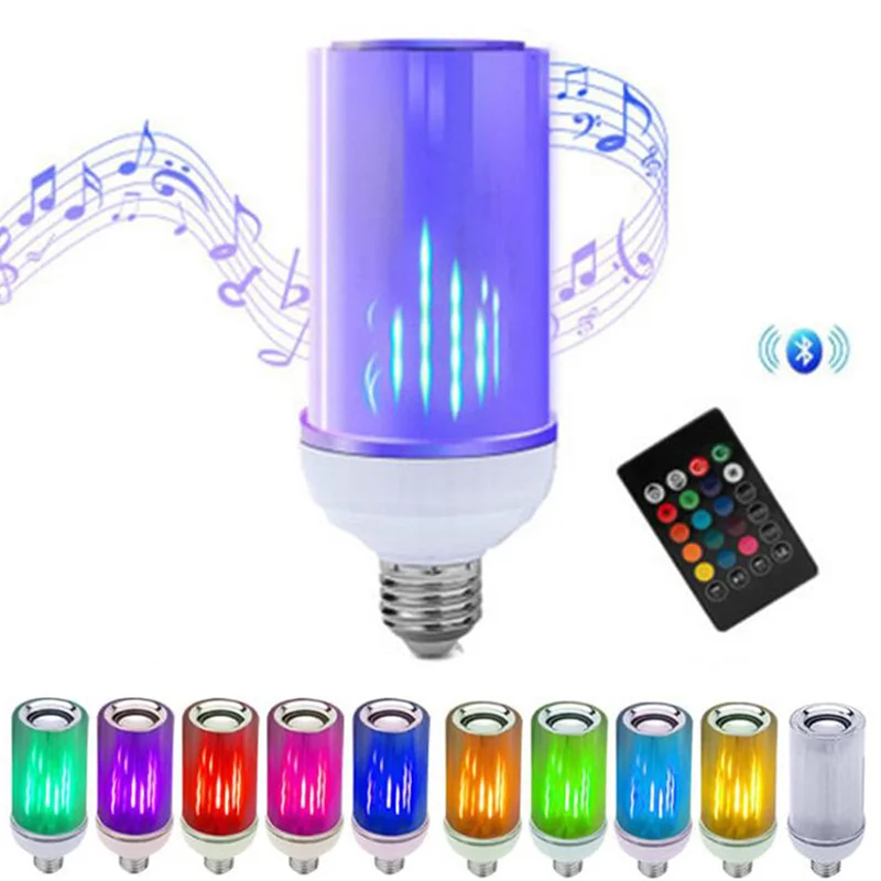 E27 светодиодный лампы Смарт колонка с Bluetooth пламени RGB свет дистанционного Управление Регулируемая Смарт лампочки с 24 кнопок пульта дистанционного управления - Испускаемый цвет: remote control