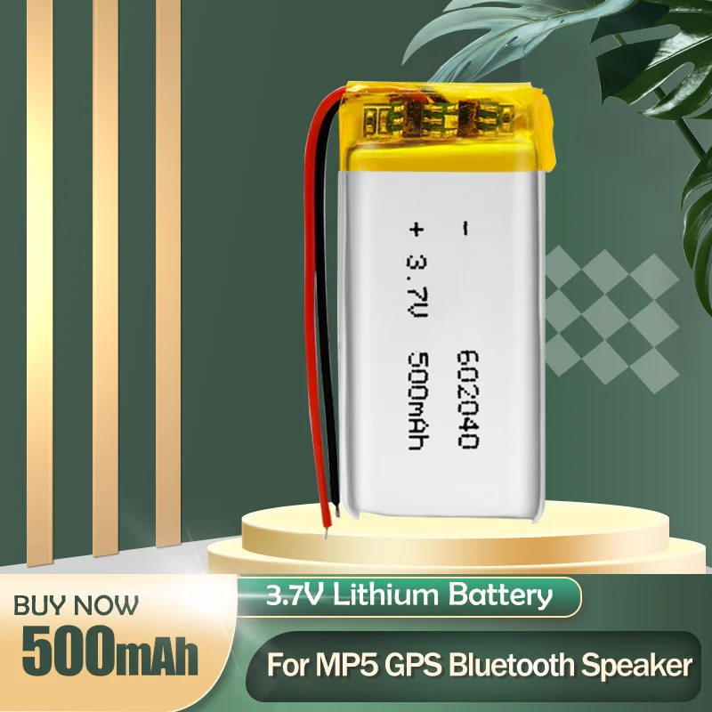 602040 3.7V 500mAh Rechargeable Lithium Polymer Li-ion Battery For MP3 MP4 MP5 LED Lights Toothbrush Voice Recorder Li-po Cell |