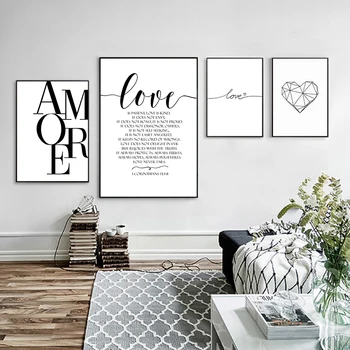 

Scandinavian Style Love Poster Black And White Canvas Painting Amore Wall Art Pictures For Living Room Nordic Home Decoration