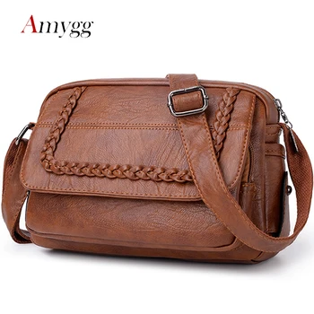 

Designer Crossbody Bags Soft Washed PU Leather Vintage Shoulder Bags For Women Messenger Bag Female Flap High Quality Bolsa