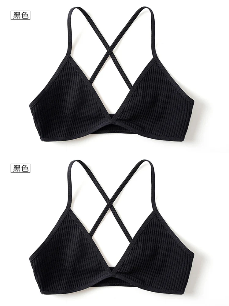 2PCS Black 2 шт. удобные хлопковые бюстгальтеры для женщин Тонкий французский стиль Бралетт сексуальный глубокий V треугольная чашка беспроводной пуш-ап бесшовный бюстгальтер без косточек - Цвет: 2PCS Black
