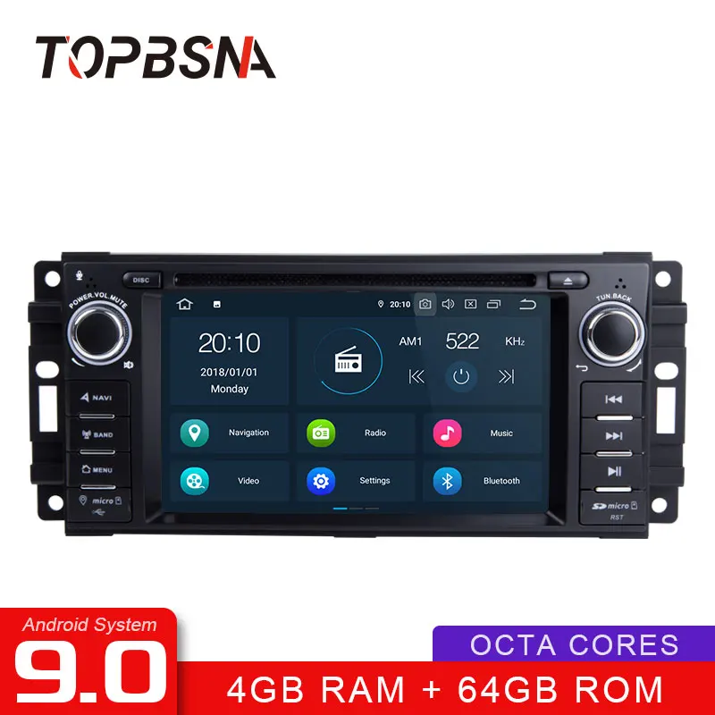 Top TOPBSNA Car DVD Player Android 9.0 For Jeep Wrangler Compass Grand Cherokee Commander Dodge WIFI 1 Din Car Radio Stereo headunit 0