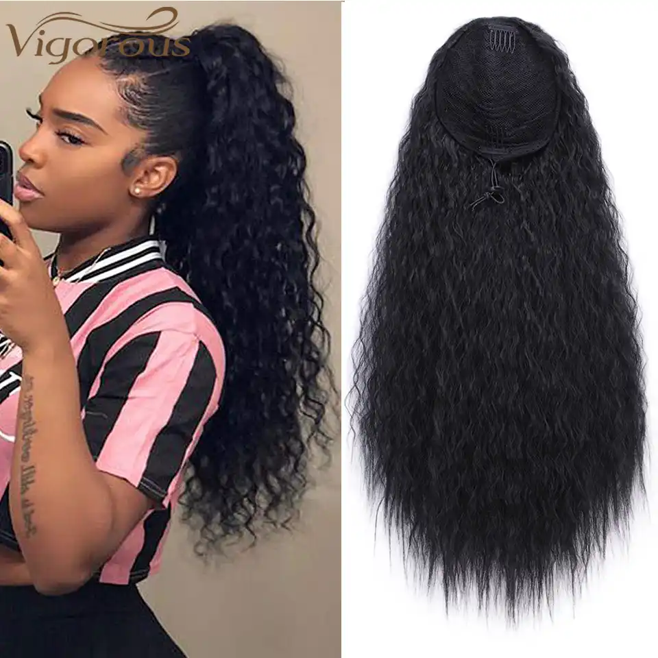 Vigorous Drawstring Ponytail Hair Synthetic Long Afro Kinky Curly