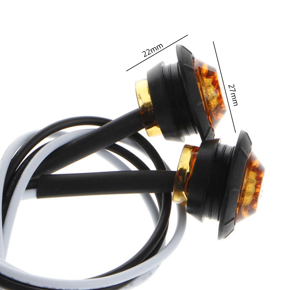 

10pcs 12v/24v Amber Yellow Small LED Round Side Marker Signal Side Lights 3LED Button Lamps Lorry