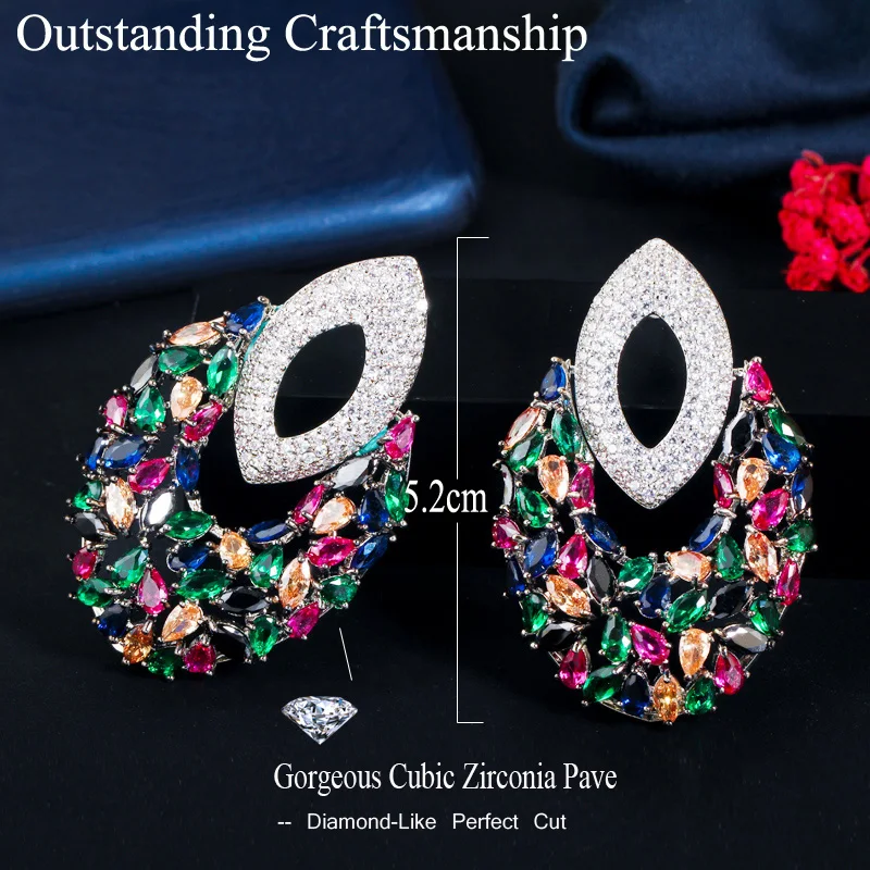 CWWZircons Unique Multi Color Cubic Zirconia Long Drop Big Luxury Party Earrings for Women Designer Bridal Wedding Jewelry CZ742