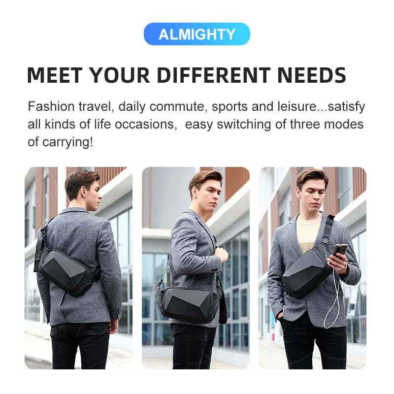 Fenruien New Fashion Chest bag Multifunction Crossbody Bag Waterproof USB Shoulder Messenger Bags Short Trip Male Sling Bag