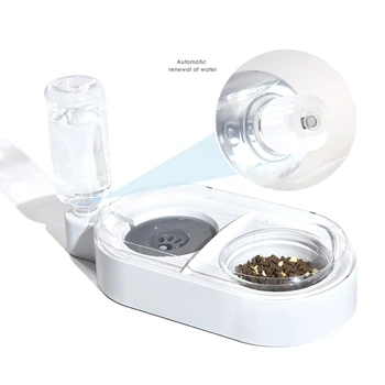 

Pet Bowls Dog Cat Double Bowls Food Water Feeder With Auto Water Dispenser Bottle Drinking Raised Stand Dishes for Kitten Puppy