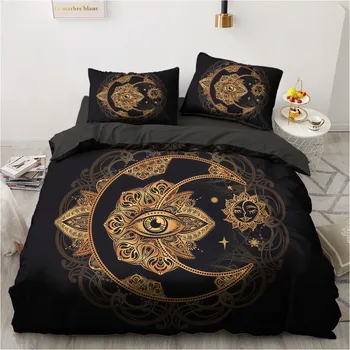 

Bedding Sets 3D Duvet Quilt Cover Set Comforter Bed Linen Pillowcase King Queen 210x210cm Size Black Gold Design Printed