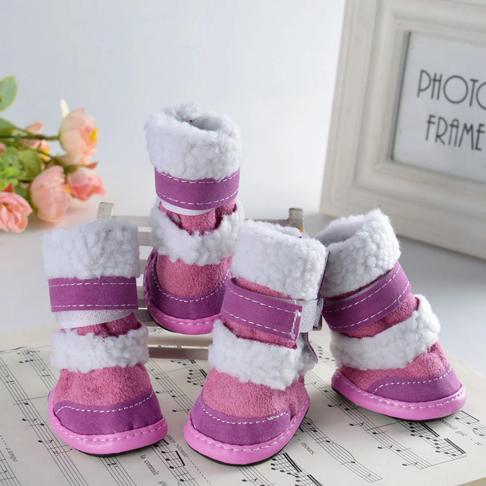 Pet Dog Cute Shoes Winter Warm Snow Boots Socks For Small Large Dogs Pet Dog Shoes Pet Supplies 4pcs/set - Цвет: Purple