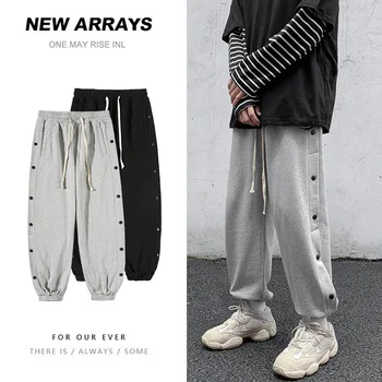 

2020 Autumn Buckle Large Size Athletic Pants Male Korean-style Loose Capri Skateboard Sweatpants Male STUDENT'S CBA Basketball S