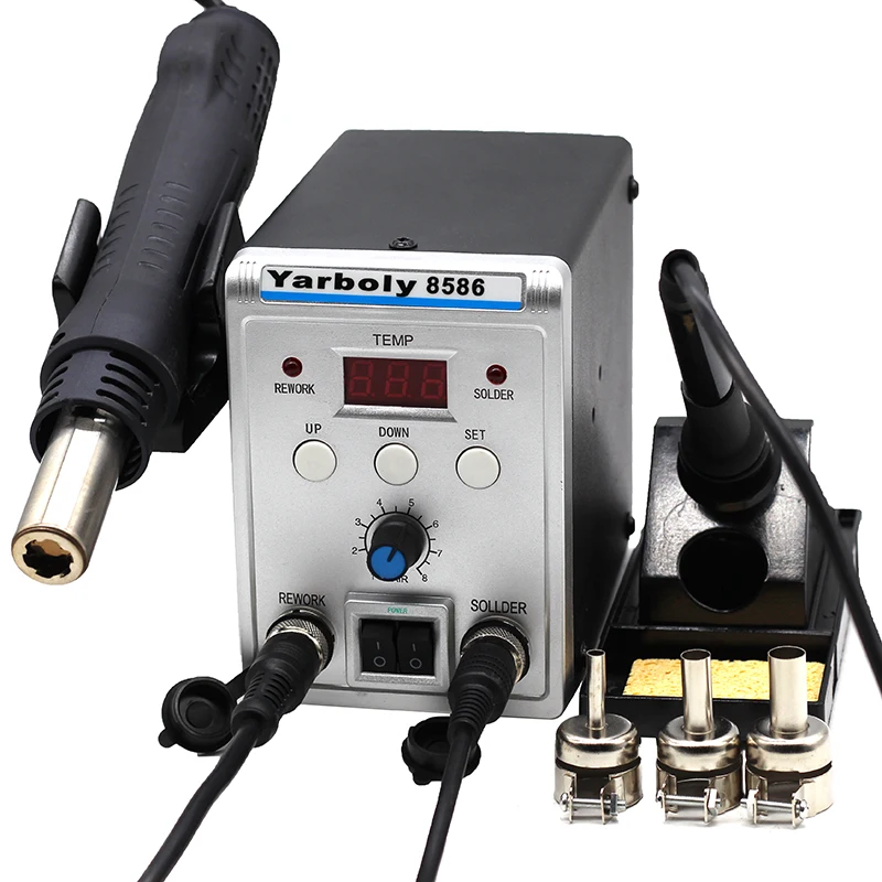 

Yarboly 8586 ESD Soldering Station LED Digital Solder Iron Desoldering Station BGA Rework Solder Station Hot Air Gun Welder