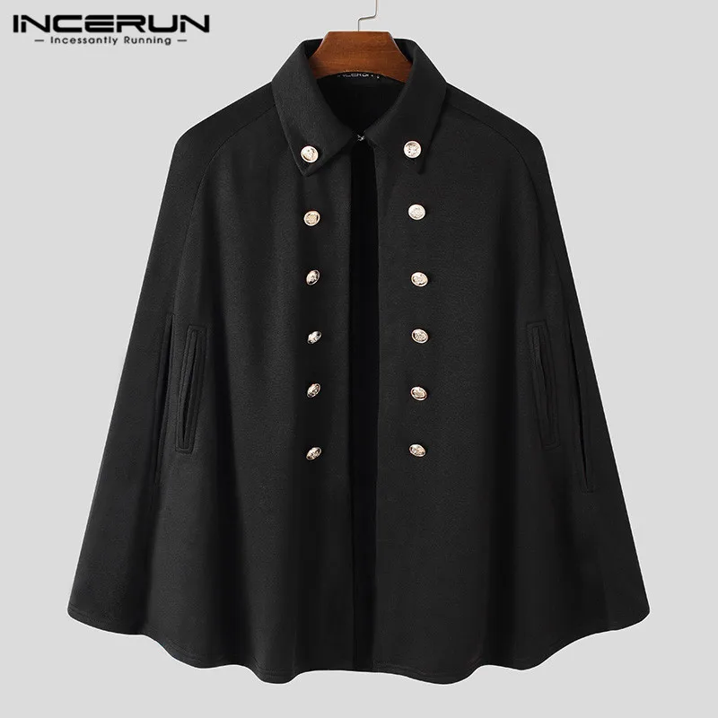 INCERUN-abrigos irregulares para hombre, chaquetas de doble botonadura de Color sólido, ropa de calle, Lapel, Ponchos de moda, S-5XL Chic