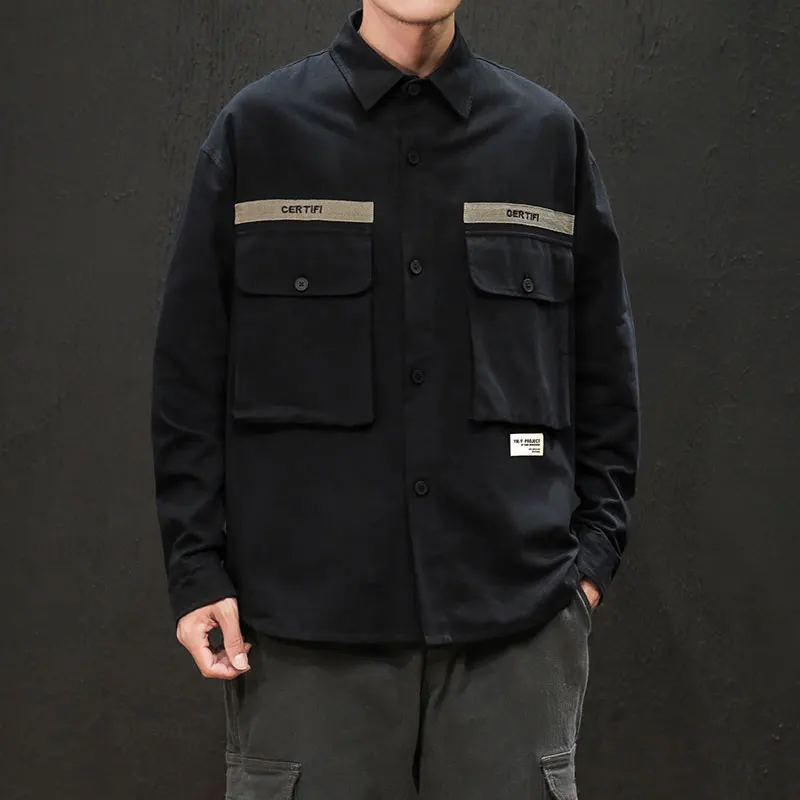

2019 Large Sizes Men Long Sleeve Shirt Safari Style Mens Shirts Double Pocket Autumn Men Long Sleeve Shirt
