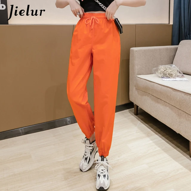 Jielur Candy Color Orange Pink Gray Sports Pants Female Street