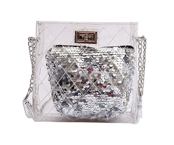 

QZUnique Women's Transparent Clear Bag With Lock Closure Sequins Decoration Crossbody Chain Bags Black