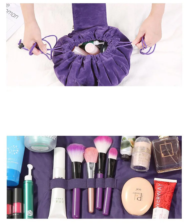 Женская косметичка на шнурке, косметичка для макияжа, быстрая упаковка, портативный бархатный Органайзер, сумочка для путешествий, красивые Чехлы, набор, коробка, сумка для стирки